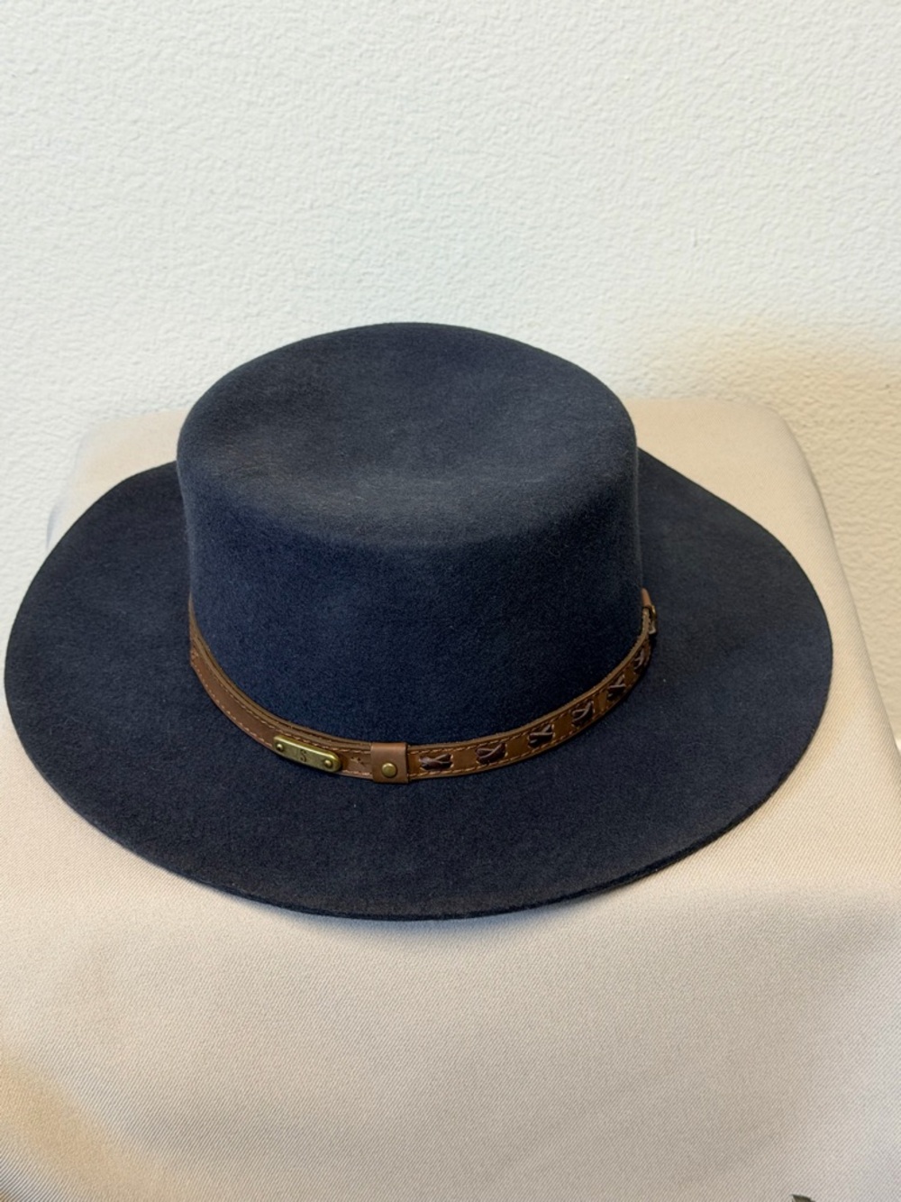 Wide Brim Wool Felt Hat with Brown Leather Band - Navy Gray San Diego Hat Co